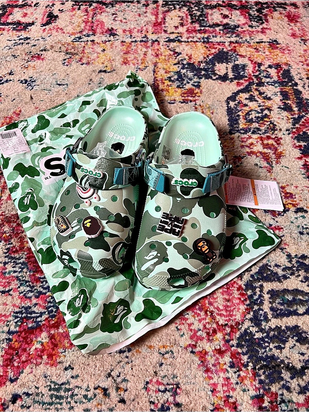 Classic Mint Green Camo BAPE clogs